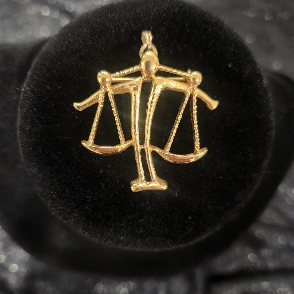 Elegant Gold Libra Pendant Necklace, brooch